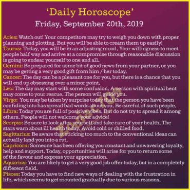 20th September 2019 Horoscope - Revive Zone