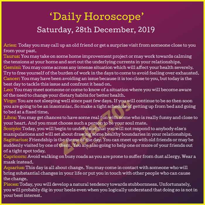 28th December 2019 Horoscope - Revive Zone