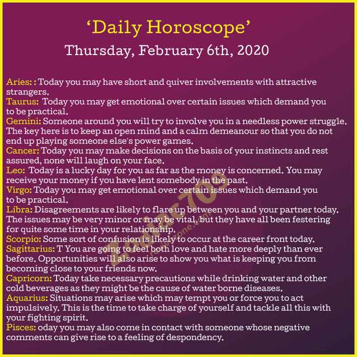 6th February 2020 Daily Horoscope