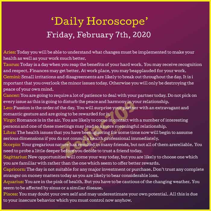 7th February 2020 Daily Horoscope