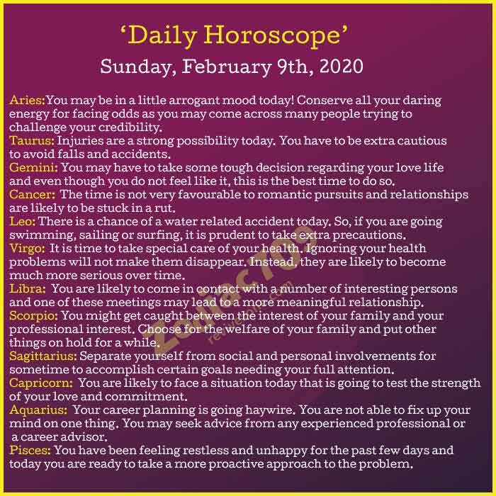 9th February 2020 Daily Horoscope