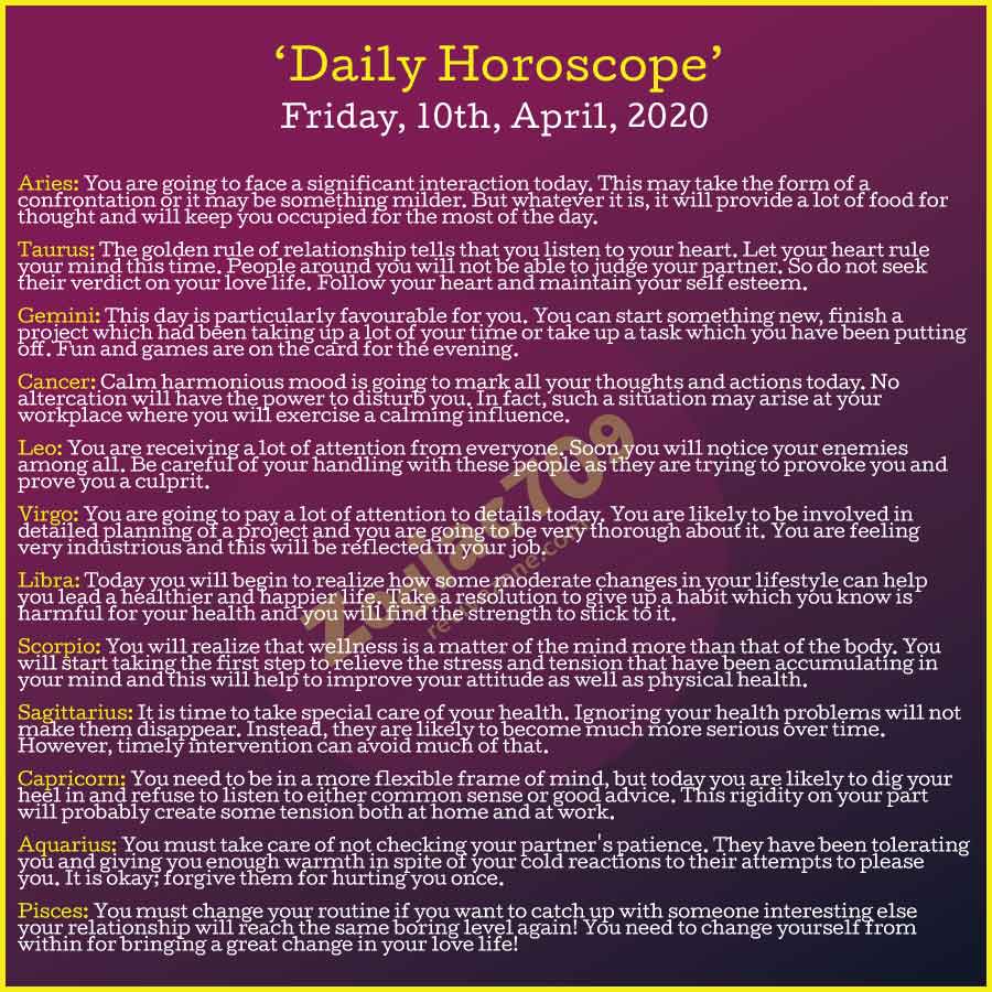 10th April Horoscope 2020
