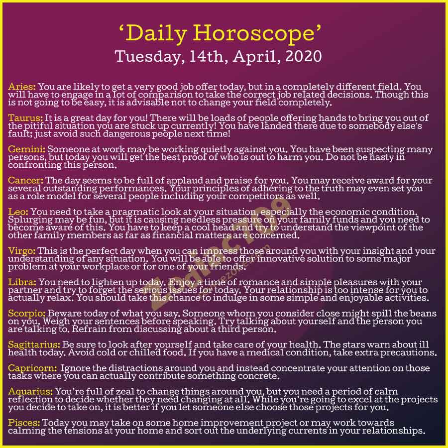14th April Horoscope 2020