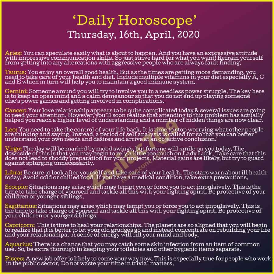 16th April Horoscope 2020