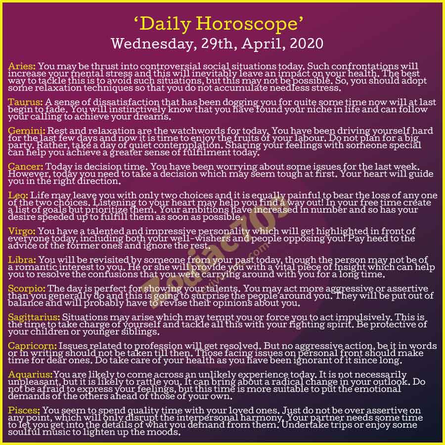 29th April Horoscope 2020