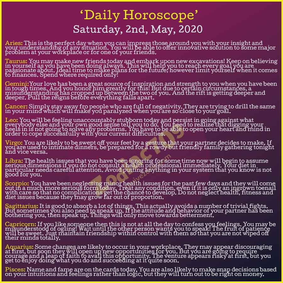 2nd May Horoscope 2020