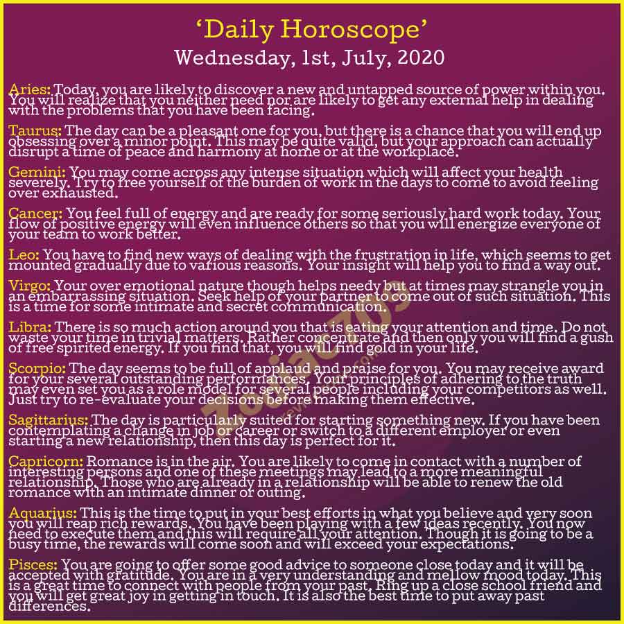 1st July Horoscope 2020