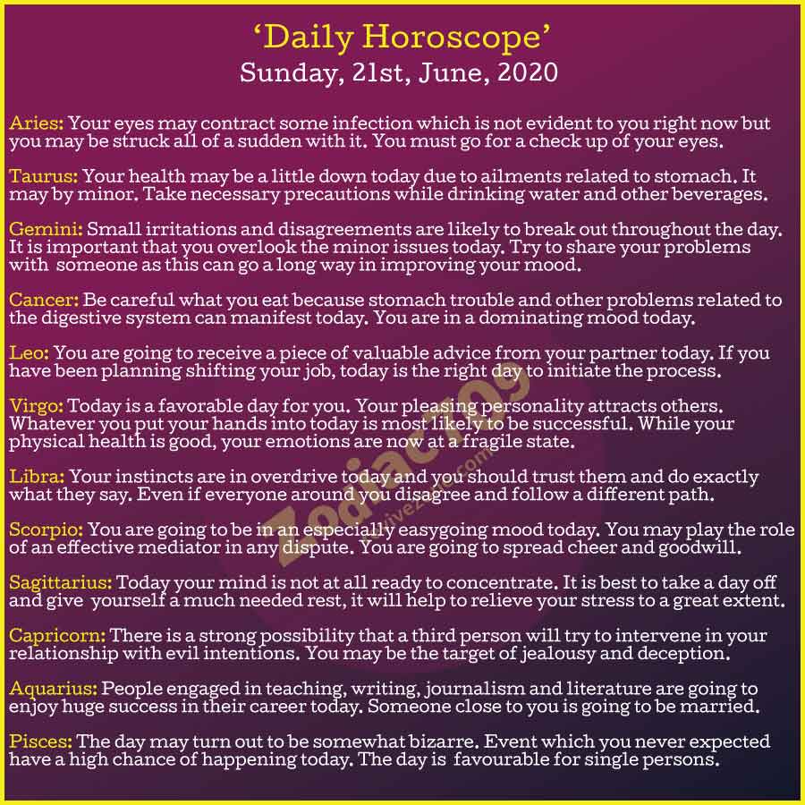 21st June Horoscope 2020