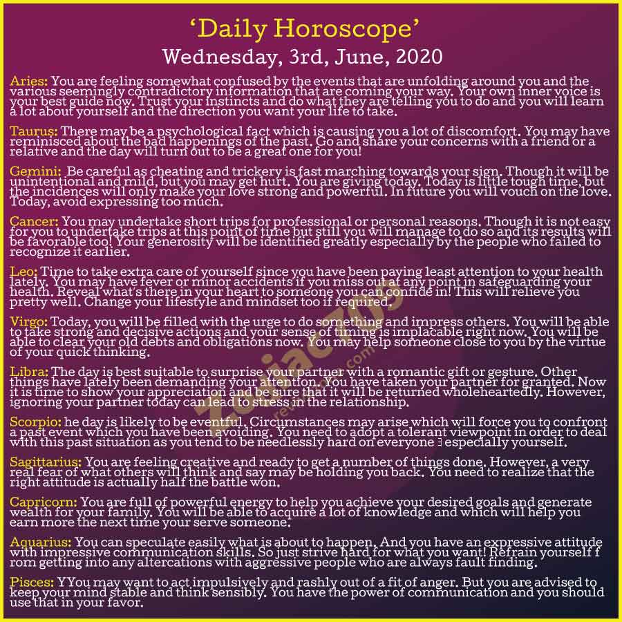 3rd June Horoscope 2020
